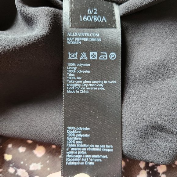 AllSaints Kay Floral Motif Sheer Chiffon Mini Dress Long Sleeve Black Pink - Picture 11 of 11